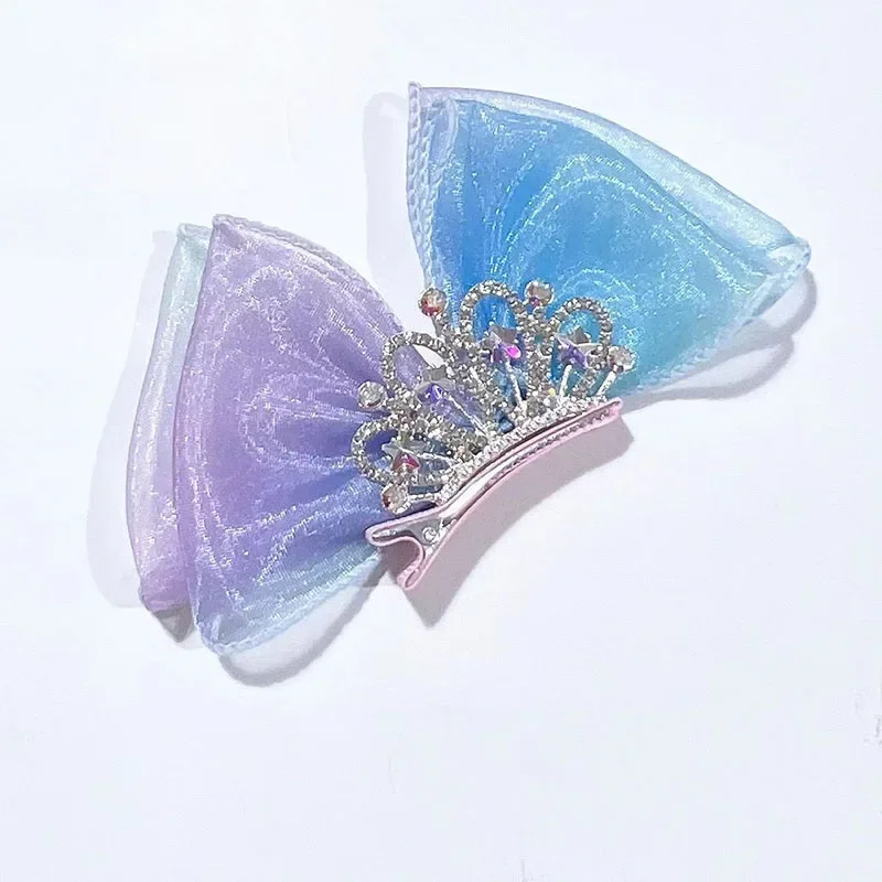 Cartoon Cute Children's Bow Hair Clip Crown Hair Clip Three-Dimensional Mesh Headband One Word Clip Girl's Gift image 5