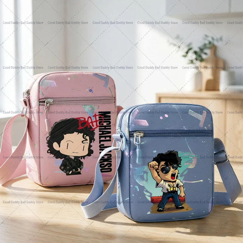 

Cartoon Q Version Michael Jackson Print Shoulder Bags The King of Pop MJ Harajuku Crossbody Handbags Fans Phone Storage Bags