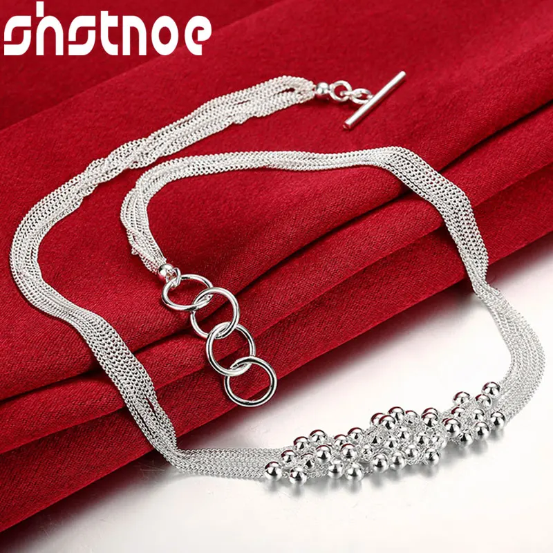 

SHSTONE 925 Sterling Silver Small Smooth Bead Ball Grapes Necklace For Man Women Jewelry Fashion Wedding Engagement Party Chain