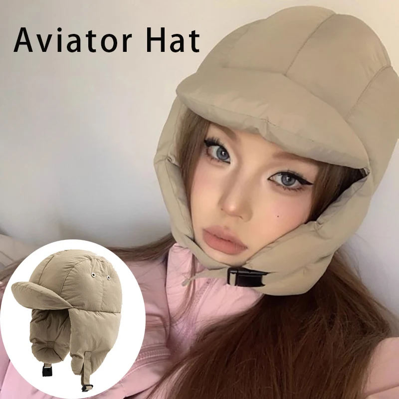 

Легкая зимняя кепка-траппер с ушками, пуховая шапка-авиатор в корейском стиле, защищенная от штормов шапка-пилот для мужчин и женщин