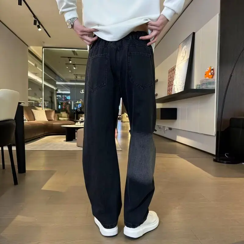 

Мужские летние джинсы в американском ретро-стиле с имитацией дыр, широкие брюки в стиле High Street, свободные модные брендовые джинсы прямого кроя