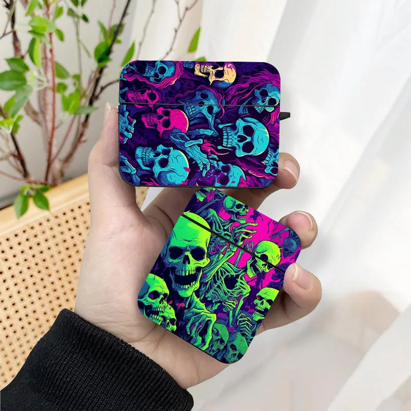 Colorful Skull AirPods Case Black Wireless Bluetooth Earphone Case for Apple Airpods 1 2 3 Pro 2 Protective Case