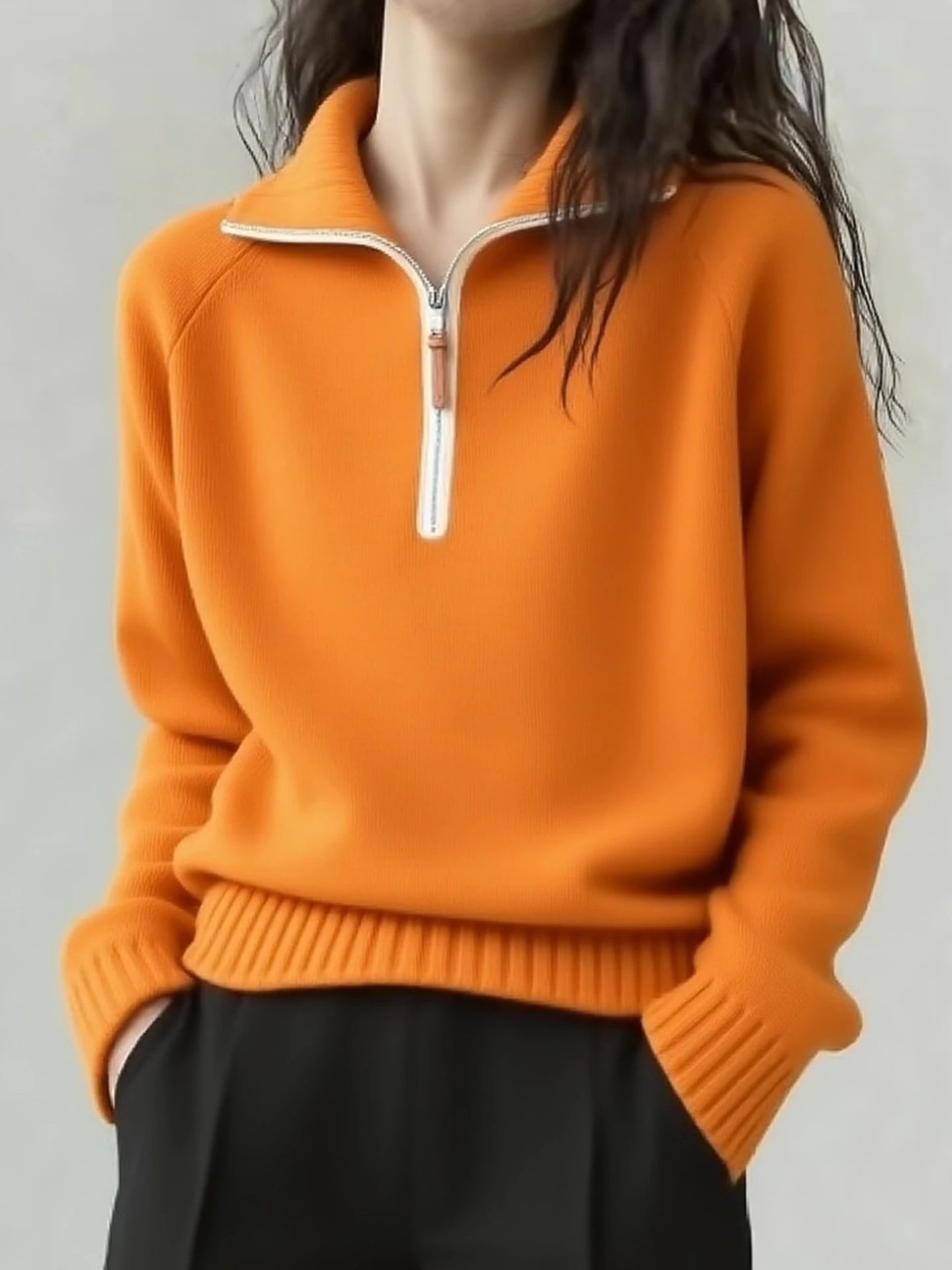 

Thiened Long Sve Ne Sweater Commute Sle Korean Loose Fit Warmth Faionable Winter White Enhancing Lazy Feeling