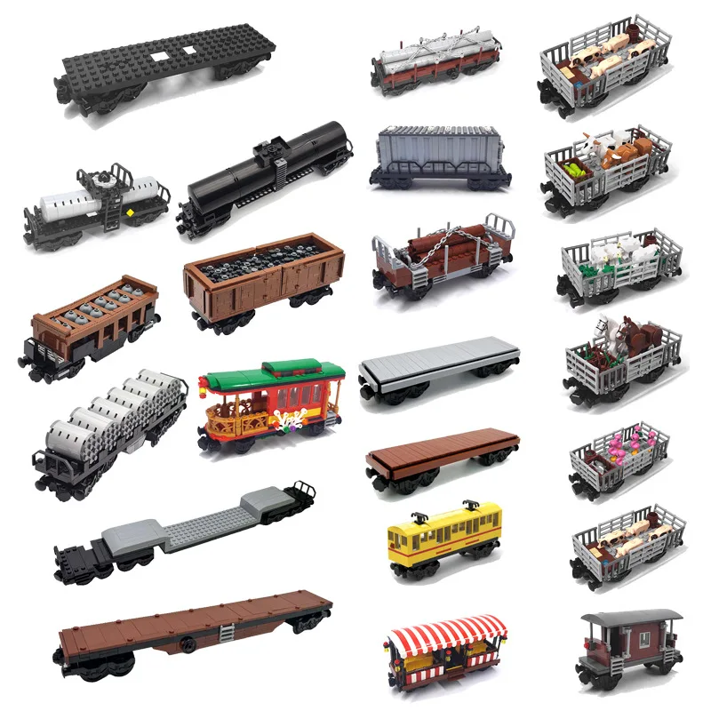All Style IN stock MOC Train Carriage Model, Rail Transport Vehicle, Coal Transport Vehicle, Train Building Blocks Bricks Toys