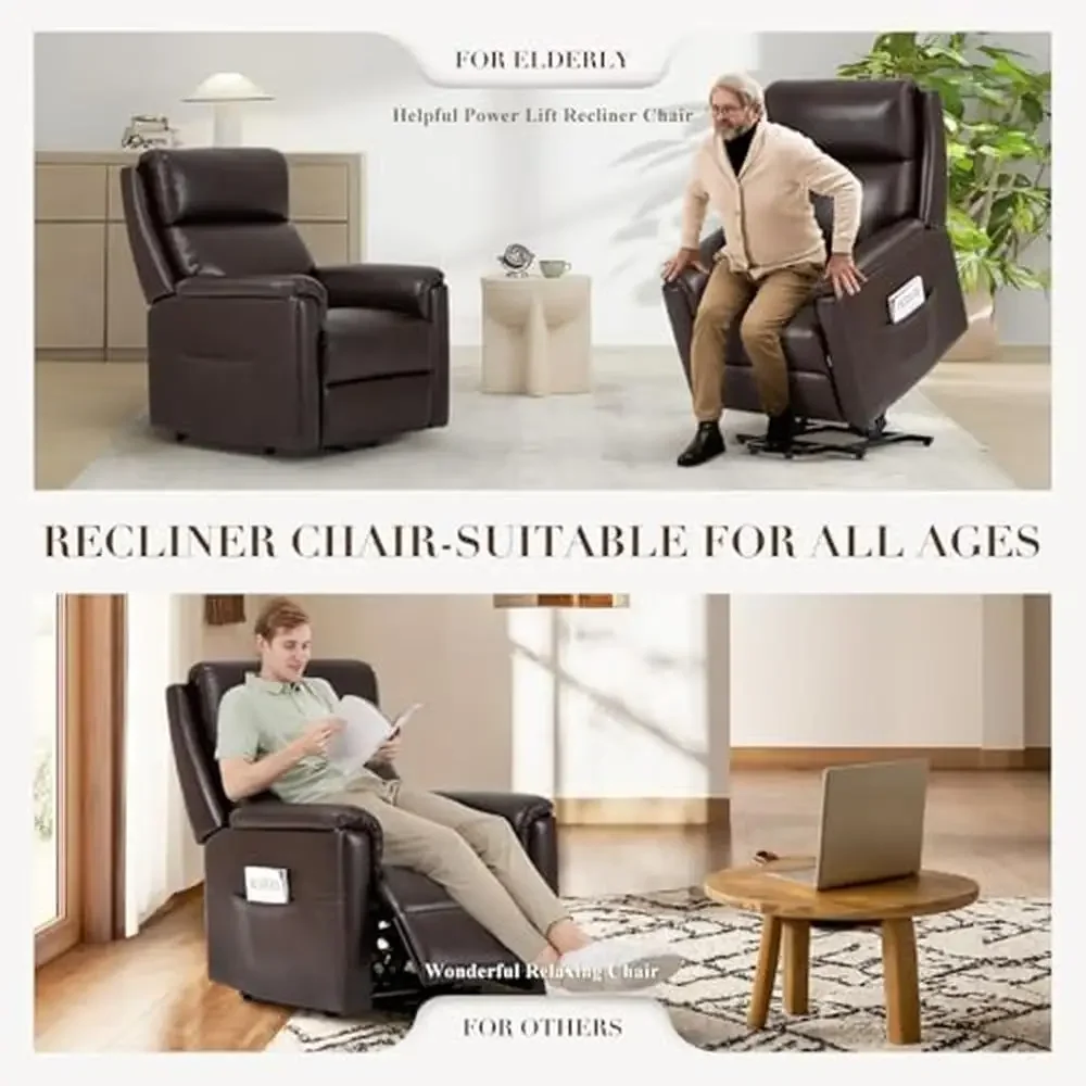 Electric Power Lift Recliner Chair Elderly with Remote Control Ergonomic High Back Leather Recliner Chair with Side Pocket