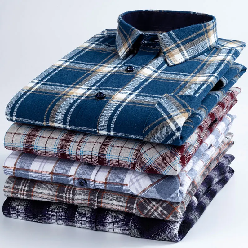 2024 New Cotton Men‘s Flannel Shirt Long-Sleeved Casual Soft Comfortable Thicken Plaid Shirts Blouse Men Clothing Oversize S-6XL