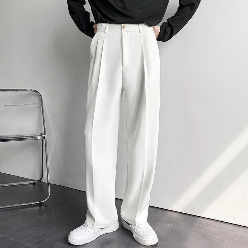 

Spring Summer Korean Style Drapey Handsome Trousers Men Loose Thin Style White Casual Trousers