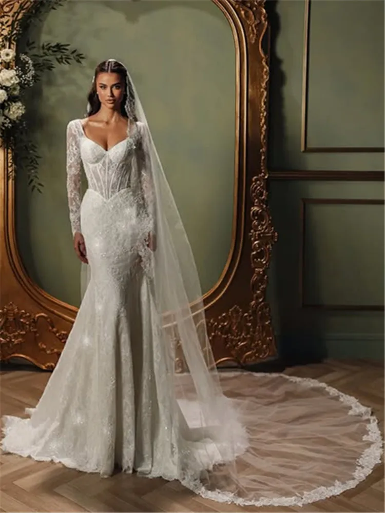 

Wedding Dress 2025 Luxury Lace Vintage Long Sleeve Vestido Novia Sirena Vestidos Curvy Robe Mariage Brautkleid Bridal Dresses