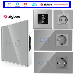 Bingoelec ZigBee Smart Touch interruttori della luce con presa a muro ue termostato ZigBee Multi-Control Association Alexa Smart Tuya