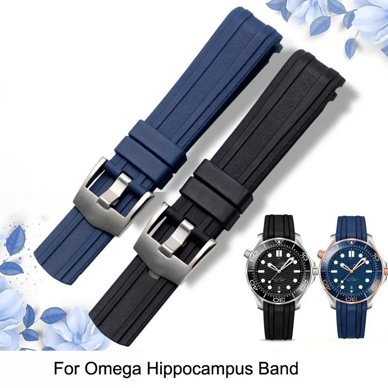 

High quality curved silicone strap accessory For Omega Hippocampus 300 Ocean Universe Super AT150 strap 20mm