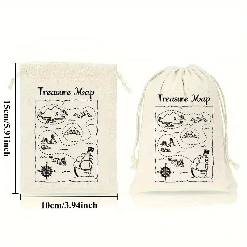 [10 قطع] حقيبة هدايا على شكل قرصان، حقيبة حلوى لحفلات أعياد الميلاد، طباعة خريطة الكنز، ديكور تجميع احتفالي وحقيبة تخزين
