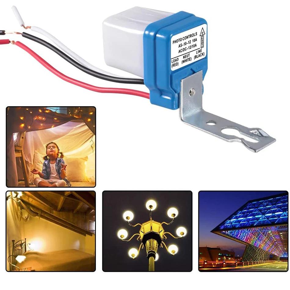 1Pcs AC/DC12V 10A Automatic Auto On Off Photocell Street Light Switch 50-60Hz 10A Photo Control Photoswitch Sensor