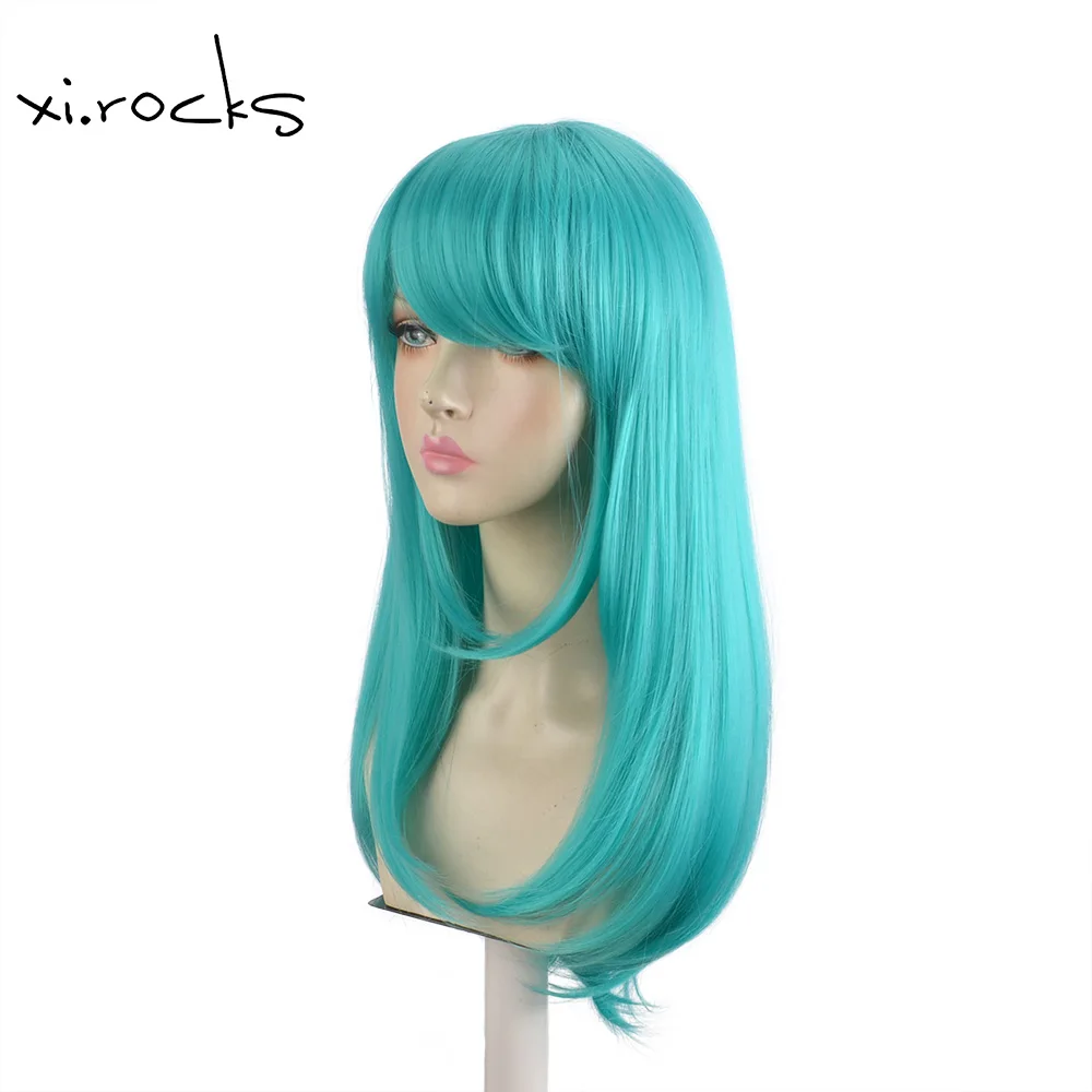 Xi.Rocks-Peluca de Cosplay de pelo sintético natural para mujer, pelo largo y rizado verde, fibra resistente al calor, postizo diario completo, 143I