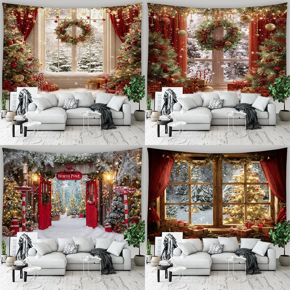

1pc Christmas decoration tapestry, Christmas fireplace Christmas tree tapestry, Christmas shooting background cloth tapestry