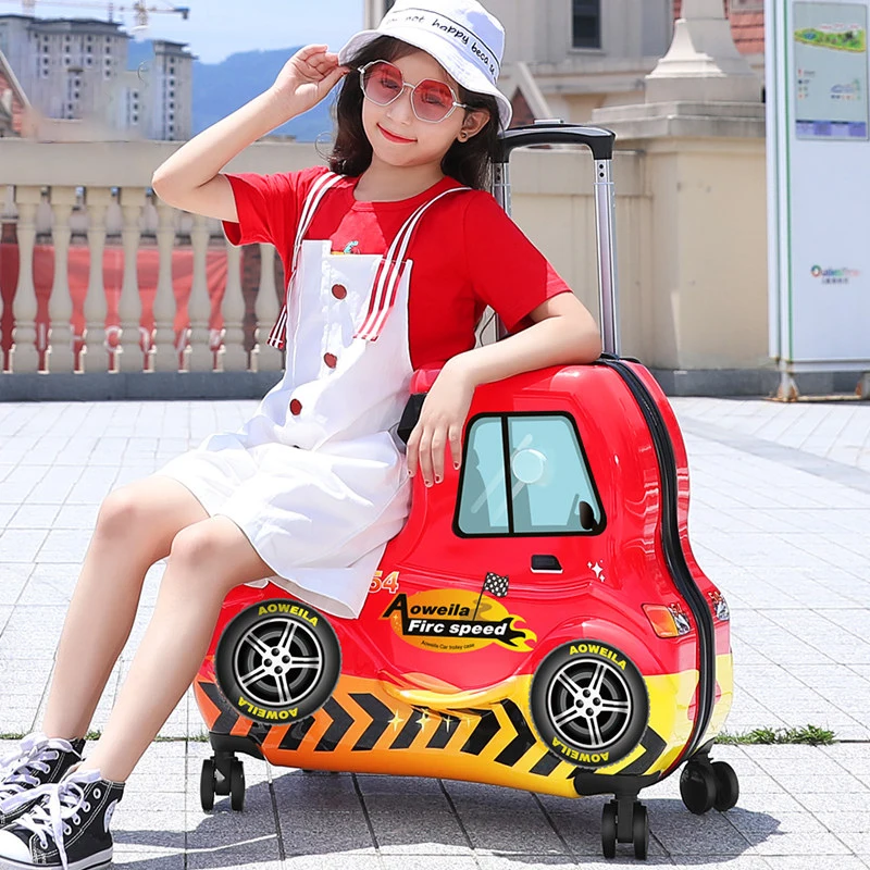 

24 inch Red Car Ride-On Suitcase for Children can sit and ride Cartoon Travel Suitcase Parent-Child Trolley Case