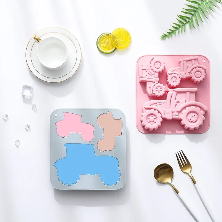 3 Holes of Different Sizes Tractor Shape Silicone Mold Fondant Cake Chocolate Mold Ice Cube Cake Mould Baking Accessories