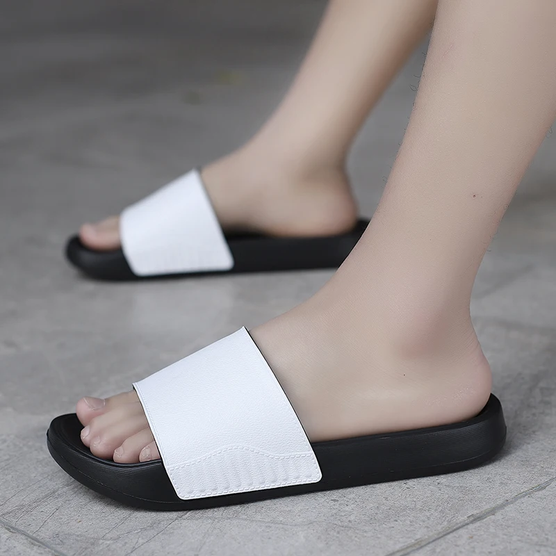 Men's EVA One-Strap Slide Sandals, Comfortable Anti-Slip Design, Black & White, Perfect for Daily Use, Sizes 39-46