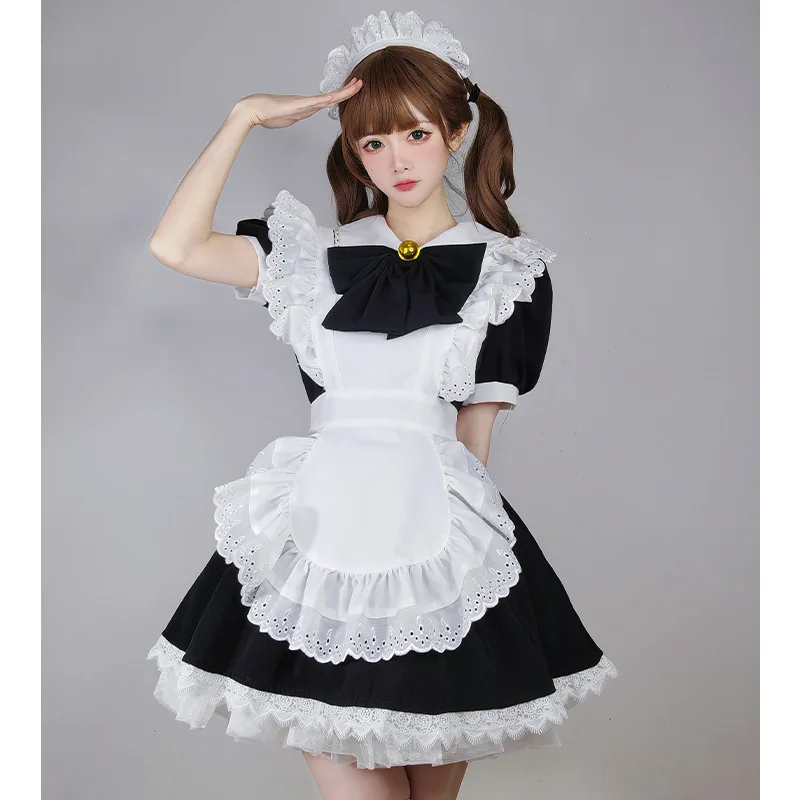 Vestido japonês preto e branco para meninas, saia macia da princesa do anime, coswear grande bainha, conjunto uniforme marinheiro