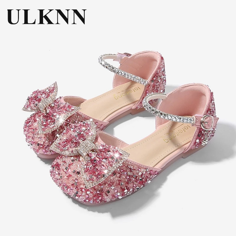 Girls Blue Rhinestone Sandals Children Pink Princess Shining Shoes Slipper Cuhk Child Flat Shoes Kids Sandals Girls Sandalias