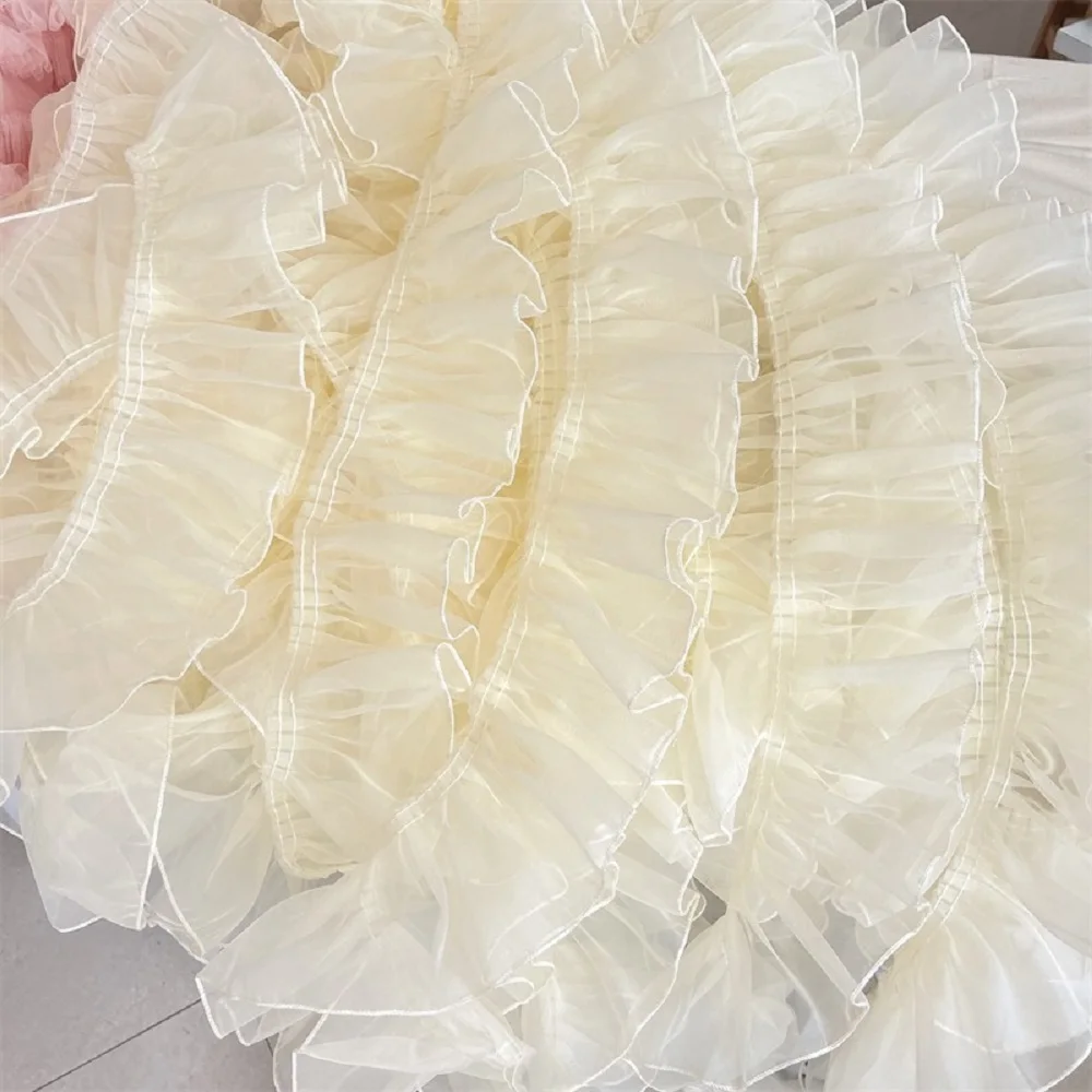 Organza Pleated Lace Chiffon Trims Ribbon Fabric Appliques Folded Ruffle Tutu Dresses DIY Sewing Bag Wedding Veil Women Apparels