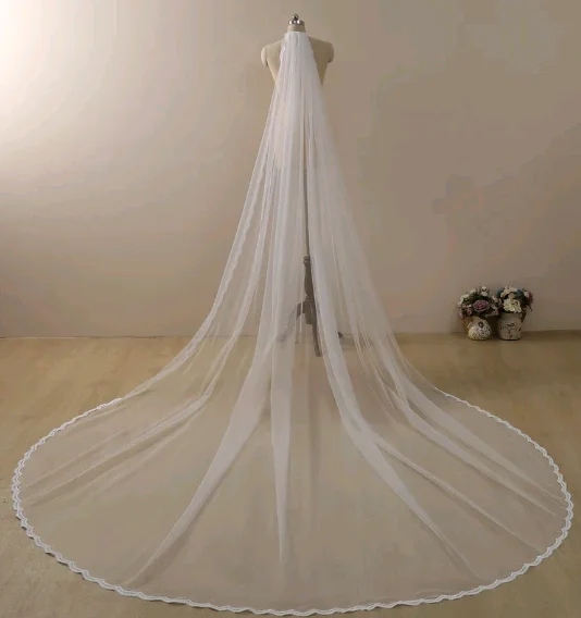 Minimalist style veil, Cathedral veil, single layer bridal veil, white or ivory veil, customized veil, floor veil