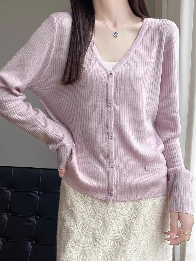 柔らかく快適なオルトスヴェ ロングスヴェ レディース ニット ウール カーディガン 春秋 薄手 スパンウール アウターウェア