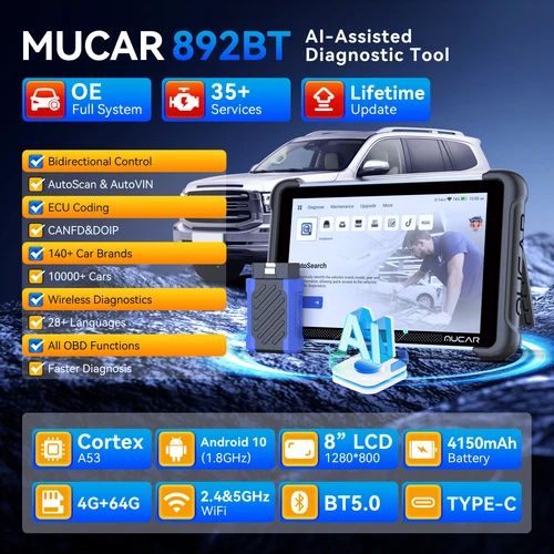 Imagen 2 del producto MUCAR 892BT Herramienta de diagnóstico OBD2 asistida por IA, escáner CAN FD/DOIP OBD 2, diagnóstico de todos los sistemas, 35 reinicios, codificación de ECU, bidireccional, actualización gratuita de por vida.