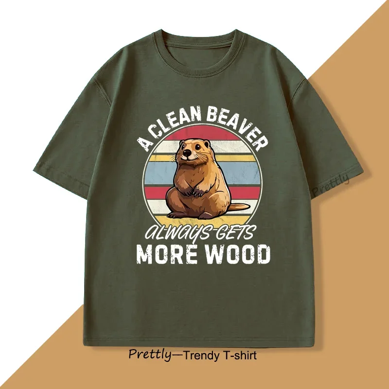a Clean Beaver Always Gets More Wood T-Shirt - Men Kids Adult Humor Harajuku Cotton Short Sleeve Oversized Tee for Casual Wear