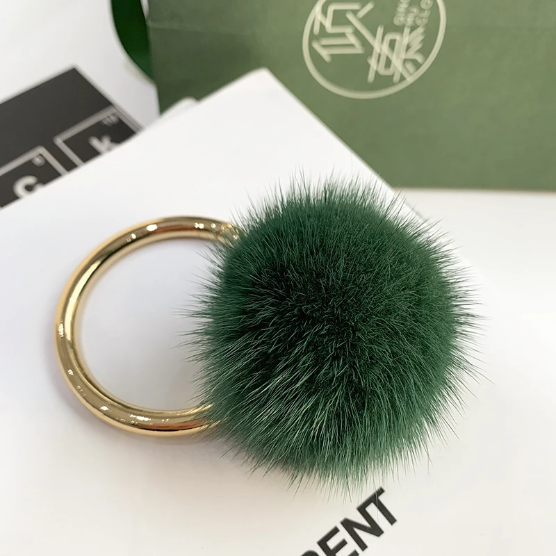 Luxury Fluffy Real Mink Fur Ball Pom Poms High Quality Keychain Car Key Chain Trinket Jewelry Gifts Women Charm