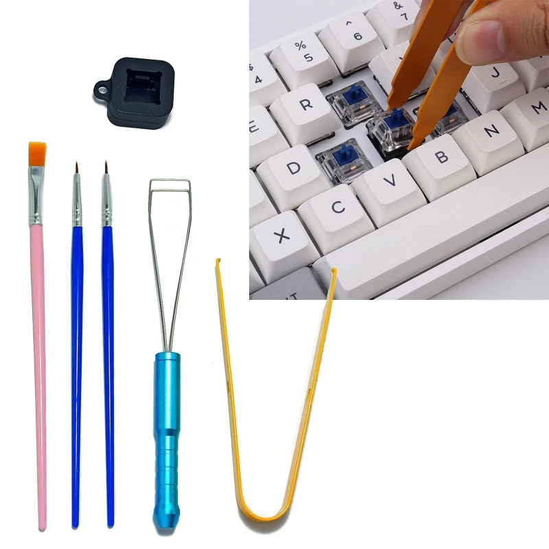 6PCS Mechanical Keyboard Switch Holder Tweezers Lube Tool Brush Stem Picker for cherry Kailh Gateron Switches  Puller