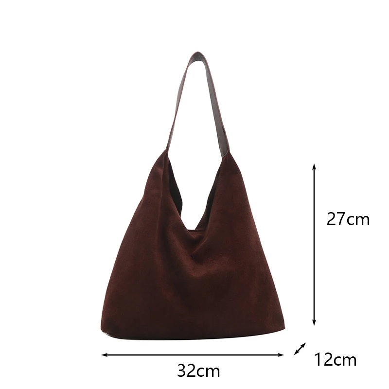 Vintage Damentasche, große Kapazität, Wildleder-Umhängetasche, einfarbig, schlichtes Design, lässige Pendler-Shopper-Tasche – Detail 24