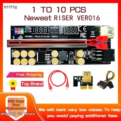 1-10PCS Newest VER016 PCIE Riser 016 V016 Riser PCI Express X16 Temperature Voltage 3 RGB LED 6P USB Mining Riser For Video Card