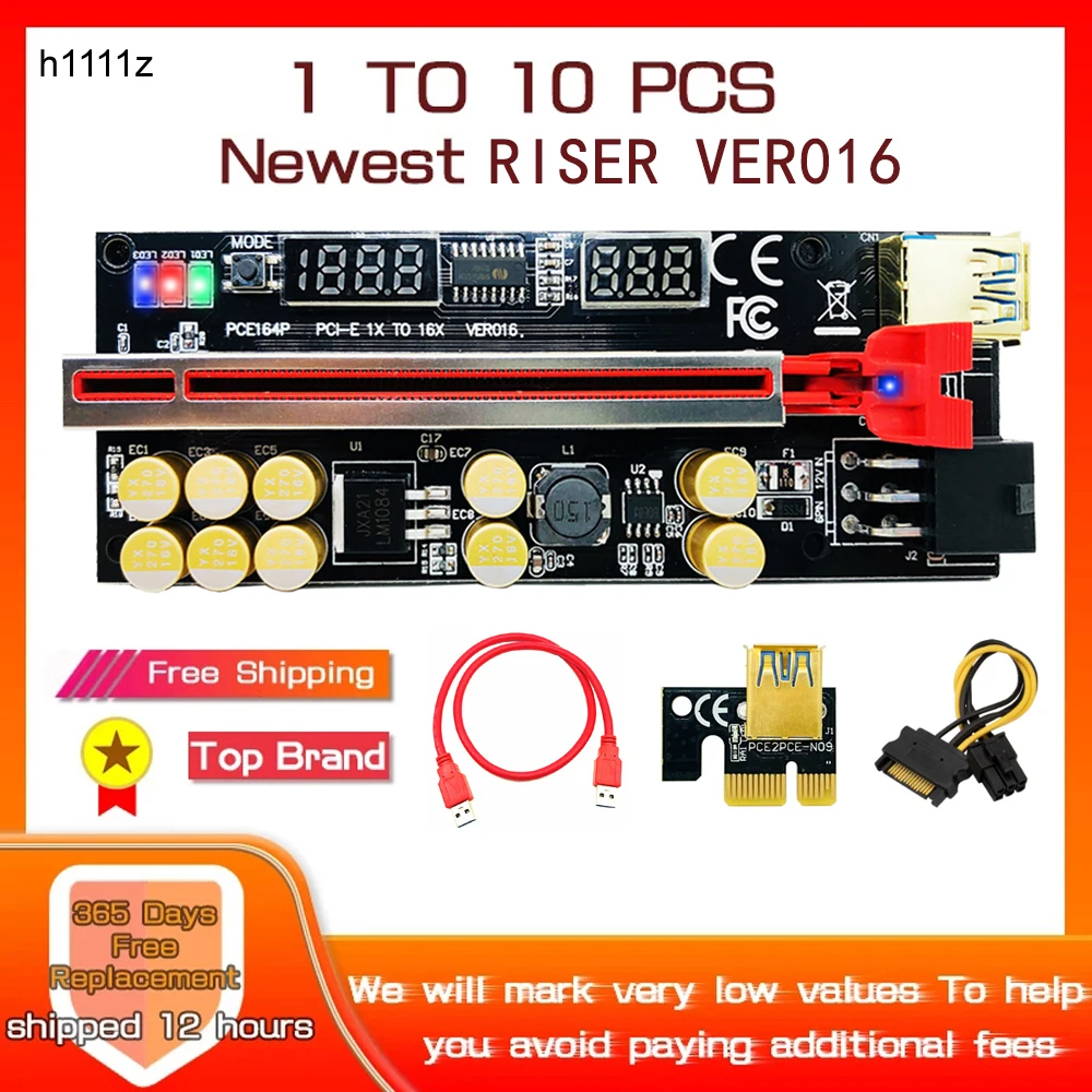 1-10 SZTUK Najnowszy VER016 PCIE Riser 016 V016 Riser PCI Express X16 Temperatura Napięcie 3 RGB LED 6P USB Mining Riser dla karty graficznej
