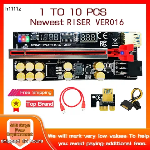 1-10PCS Newest VER016 PCIE Riser 016 V016 Riser PCI Express X16 Temperature Voltage 3 RGB LED 6P USB Mining Riser For Video Card
