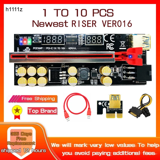 1-10 SZTUK Najnowszy VER016 PCIE Riser 016 V016 Riser PCI Express X16 Temperatura Napięcie 3 RGB LED 6P USB Mining Riser dla karty graficznej