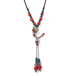 Retro Bohemian Butterfly Moon Handmade Ceramic Necklace Adjustable Pendant Boho Jewelry in Two Colors 40-80cm 195