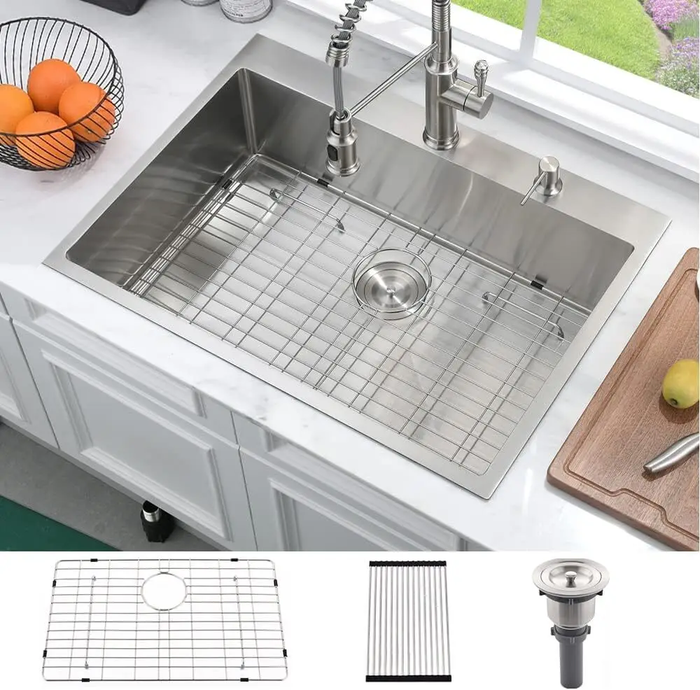 33 Inch Drop In Kitchen Sink Stainless Steel 33x22 Single Bowl Drop In Kitchen Sink 16 Gauge Deep Stainless Steel Deep