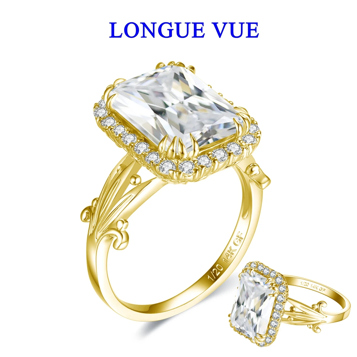 

Elegant Emerald Cubic Zirconium Ring for Women 14K Gold Filled Wedding Band Inlaid White Zircon Rings Fashion Vintage Aesthetic