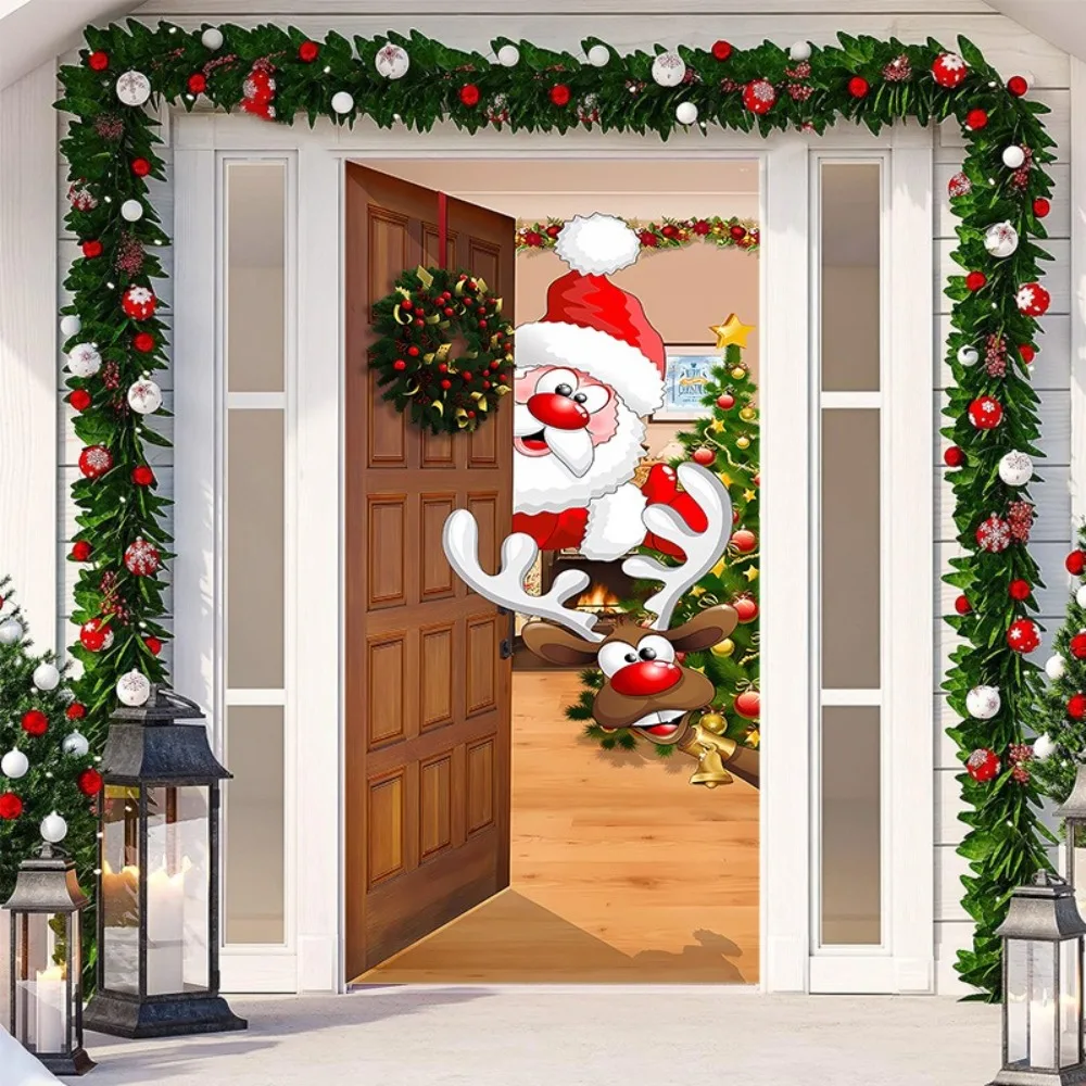 Fluorescent Christmas Door Cover Background Versatile Hanging Christmas Hanging Cloth Santa Claus Christmas Tree