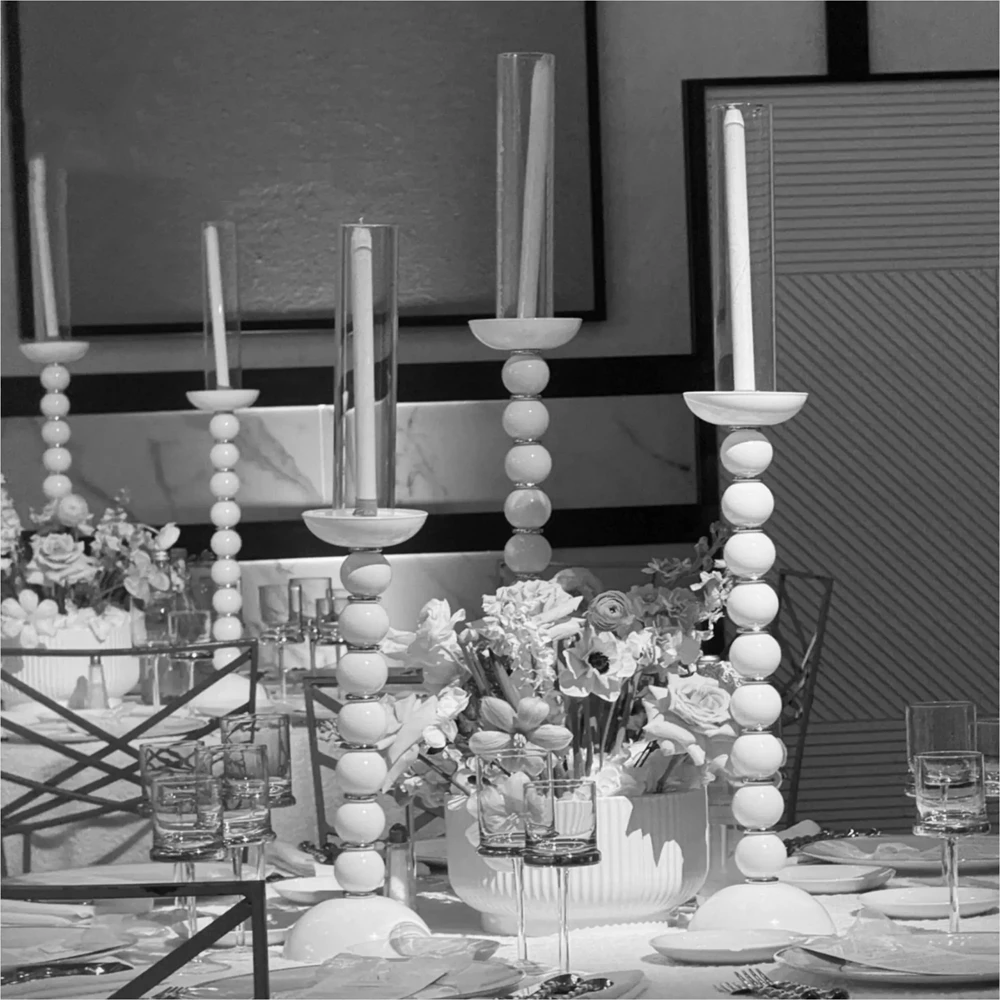 5set//3pcs/set)New Design Wedding Candlestick Tall Table Decoration 3 Pcs White metal Ball Candle Holder