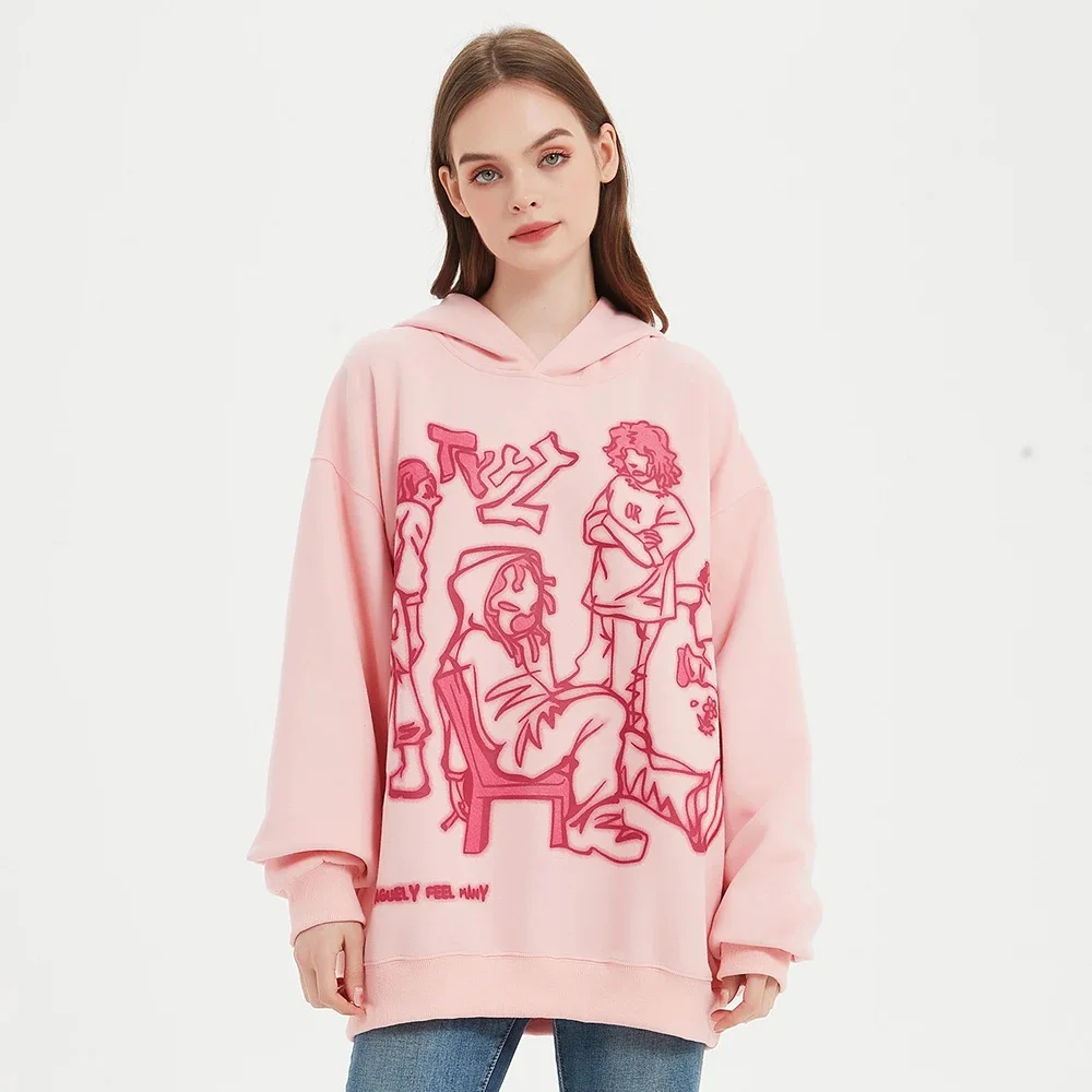 Y2k Streetwear rosa Hoodie Sweatshirt lustige Cartoon Grafik Hoodie Herbst Harajuku Anime Kapuze Pullover Hip Hop Hoodie