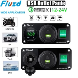 12V/24V USB Car Charger Power Socket with Switch PD and QC3.0 Fast Charging Charger for Car RV Boats Motorcycle