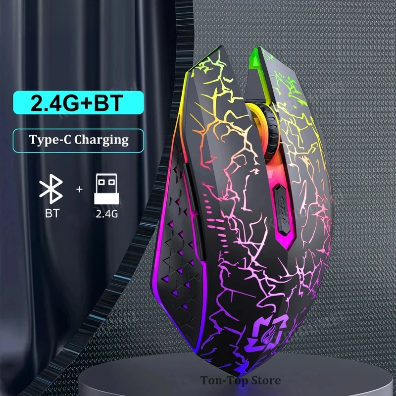 Ratón inalámbrico Bluetooth 5,2, ratón RGB para juegos, ratón silencioso, ratón recargable, ratón de 800-1200-1600 DPI para PC, portátil, Macbook