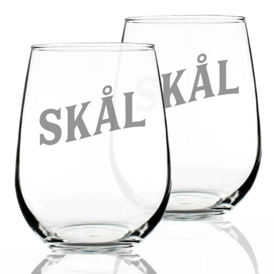 

Skal Norwegian Cheers - Steml Wine Glasses - - Sweden and Norway Themed Gifts and Decor - Large 7 oz