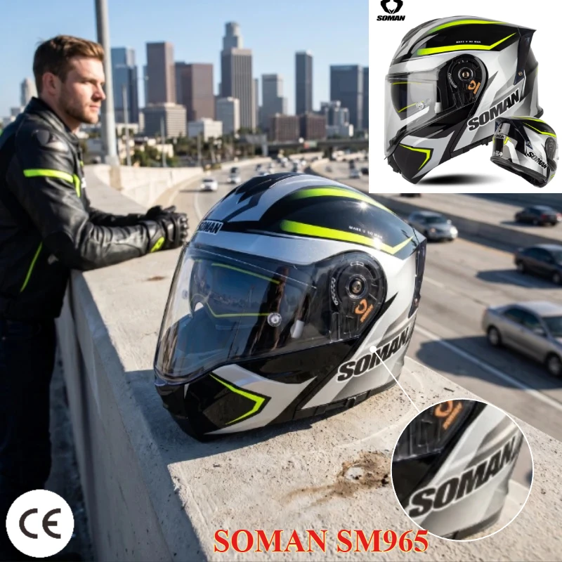 SOMAN SM965 Motorcycle Helmet Motorcycle Helmets Breathable Moto Modular Motorcycle Protective Helmets with Bluetooth M-XXXXL