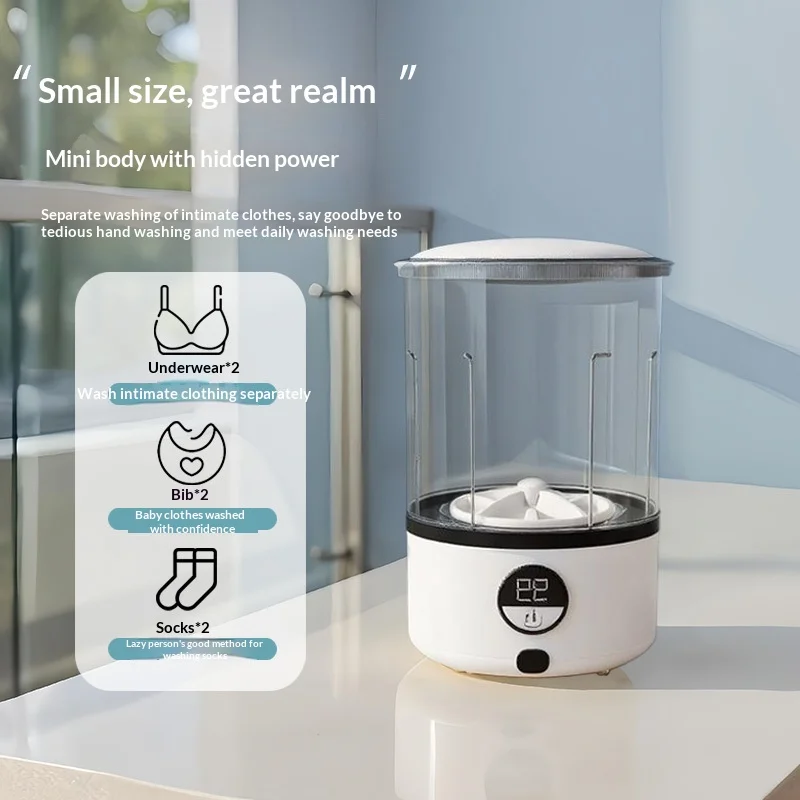 Mini Portable LED  Washing Machine 2L White 2000mAh Rechargeable Turbine Laundry Cup for Children’s Underwear Socks image 4