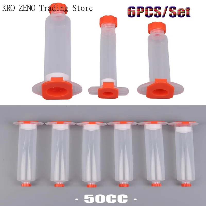 6PC Dispensing Cylinder Syringe PP Tube Flux Container USA Type Glue Cockroach   3/5CC 10CC 30CC 50CC Sub-Packing