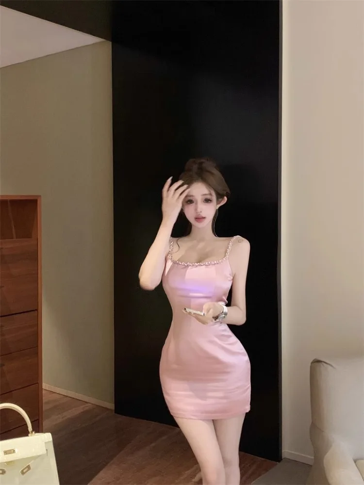 Topanoma Cocktail Dresses Evening Party Women Sleeveless Satin Rhinestone Slash Neck Birthday Prom Backless Sexy Ladies Fashion