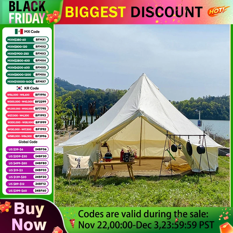 Outdoor Camping 3-4 Person Family Tent Cotton Eaves Tent Big Space Waterproof Thickened Yurt Pyramid Tent Villas Family Tent