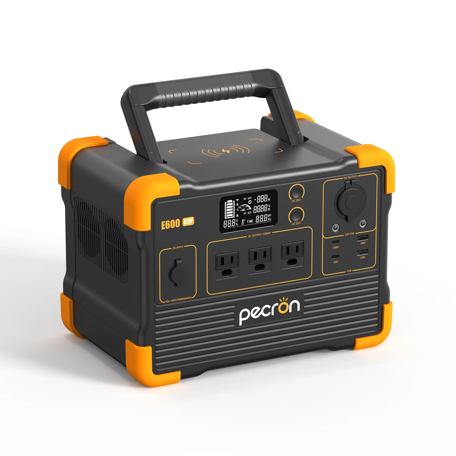 pecron E600LFP Tragbares Kraftwerk, 614 Wh, Solargenerator mit 3 x 1200 W AC-Steckdosen, LiFePO4-Batterie-Backup für Camping im Freien